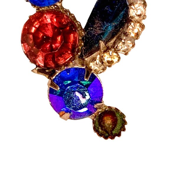 VTG Juliana Style Blue Crystal Leaf Brooch Rainbow Aurora Borealis Rhinestone - Picture 4 of 8